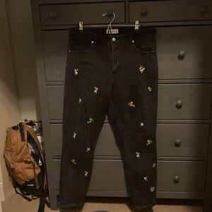 Floral embroidered black jeans Abercrombie 32